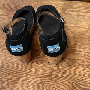 Toms Black Suede Cork Wedge Sandals